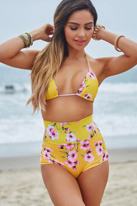 Yellow Cherry Blossom Print Triangle Top image