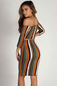 "Both Eyes Closed" Green Multi Color Striped Crop Top And Skirt Set image