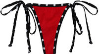 Red & Black Polka Dot G-String Thong Bikini Bottom  image