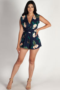 "Grey Skies To Blue" Navy Challi Floral Twist Front Romper image