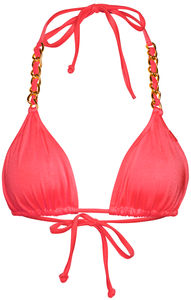 Neon Coral Triangle Bikini On a Chain Top  image