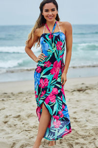 Rheingold Navy Tropical Print Wrap Style Maxi Beach Dress image