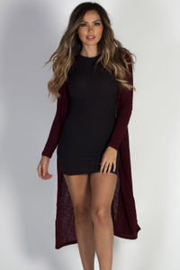 "You Got This" Burgundy Ribbed Knit Longline Cardigan image