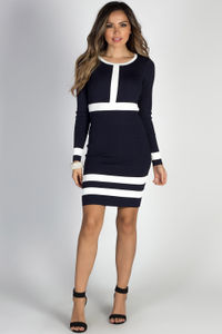 "Say Anything" Navy & White Colorblock Sweater Dress image