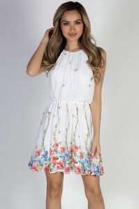 "Head in the Clouds" Ivory Floral Short Chiffon Dress image