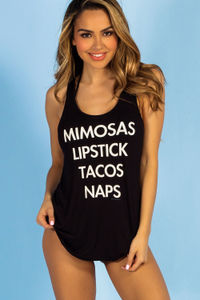 Black Mimosas Lipstick Tacos Naps Beach Tank image