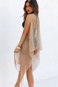 Gold Kiss Sleeveless Fringed Beach Cover Up image