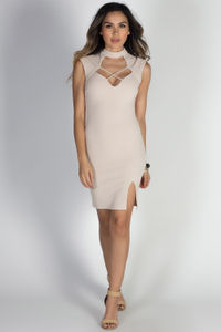 "Amazing" Nude Crisscross Sweetheart Cut Out Cocktail Dress image