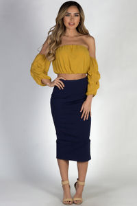 "Sexy Thing" Mustard Off Shoulder Chiffon Top with Ruched Sleeves image
