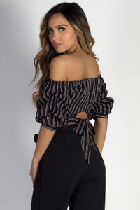 "Opulent" Black Striped Off Shoulder Crop Top image