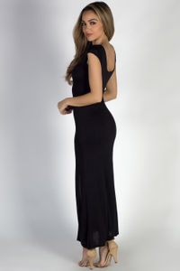"Wait For It" Black Short Sleeve Lace Up V Neck Maxi Dress image