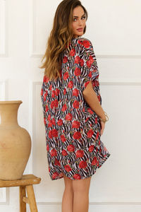 Red Rose Zebra Kimono Cover Up image