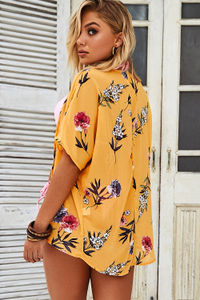 Napa Sun Mustard Chiffon Floral Kimono Beach Cover Up image