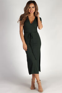 "Next To You" Pine Green Ribbed Wrap Dress image
