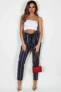 "Sunny Days" Navy Blue Striped High Waisted Capris image