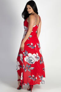 "Rockin' That Thang" Red Floral Print High-Low Dress image