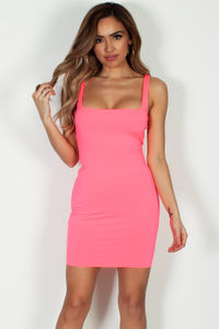"Always On Time" Neon Pink Layered Square Neck Mini Dress image