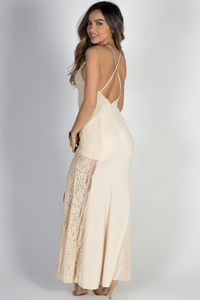 "This is Heaven" Nude Spaghetti Strap Sexy Long Lace Dress image