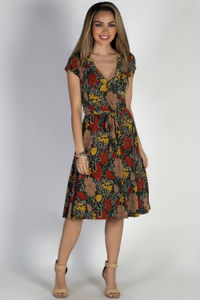 "Pretty Picture" Olive Floral Short Sleeve Wrap Dress image