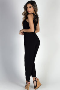 "Everything She Wants" Black Sleeveless Waist Lace Cut Out Jumpsuit image