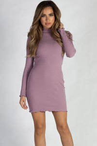 "Where Haven't We Been" Dusty Lilac Ribbed Long Sleeve Merrow Hem Dress image