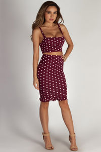 "About a Girl" Burgundy Polka Dot Cropped Cami Top & Skirt Set image