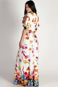 "Too Good To You" White Open-Sleeve Floral Maxi Dress  image