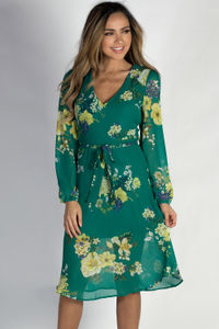 "Romantic at Heart" Green Long Sleeve Floral Dress  image