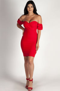 "Always This Late" Red Off Shoulder Bodice Dress image