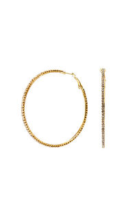 Rhinestone Diamond and Gold Big Hoop Earrings image