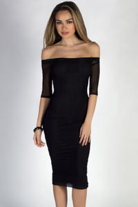 "Dangerous Love" Black Off Shoulder Mesh Sleeve Midi Dress image