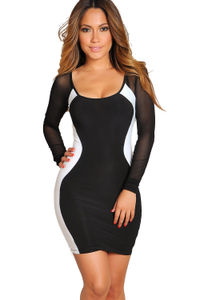"Danita" Sexy White and Black Mesh Sleeve Optical Illusion Dress image