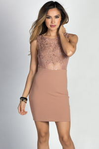 "Cerys" Taupe Sheer Lace Bodice Tank Mini Dress image
