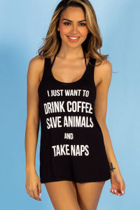 Black Coffee Animals Naps Beach Tank image
