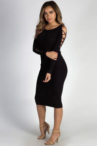 "Holding On" Black Lace Up Sleeve Sweater Dress image
