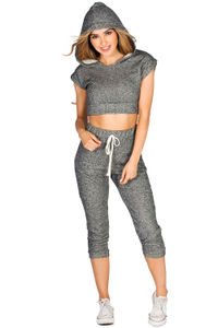 "Jayne" Charcoal Gray Crop Top Hoodie & Capri Jogger Set image