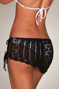 Tequila Sunset Black Mini Crochet Beach Skirt Cover Up image