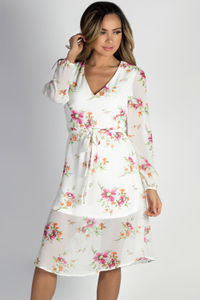 "Romantic at Heart" White Long Sleeve Floral Dress  image
