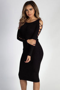 "Holding On" Black Lace Up Sleeve Sweater Dress image