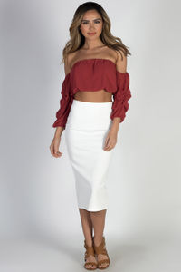 "Sexy Thing" Raspberry Off Shoulder Chiffon Top with Ruched Sleeves image