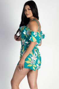 "On The Run" Persian Green Floral Crepe Romper image