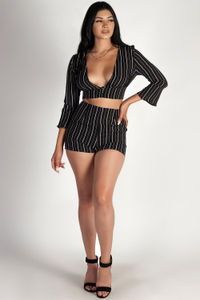 "Bad Tings" Black Striped Chiffon Shorts image