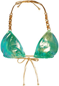 Blue Green Tie Dye Shimmer Triangle Bikini On a Chain Top  image