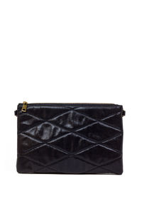 Black Metallic Quilted Zipper Top Clutch Handbag image