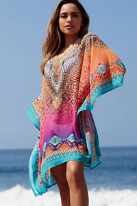 "Agua Fresca" Pink Multi Color Snake Print Beach Cover Up image