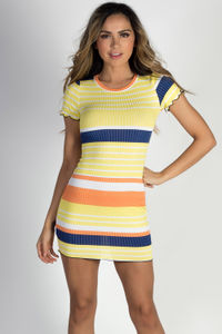 "Varsity Blues" Yellow Striped Short Sleeve Dress image