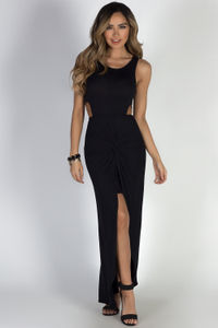 "Bad at Love" Black Sleeveless Side Cutout Maxi Dress  image