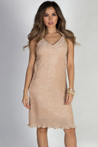 "Candlelight" Taupe Metallic Strappy Open Back Cocktail Dress image