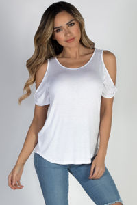 "Cruisin'" White Cold Shoulder Twisted Top image