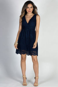 "First Kiss" Navy Lace Classy Sleeveless V Neck Party Dress image